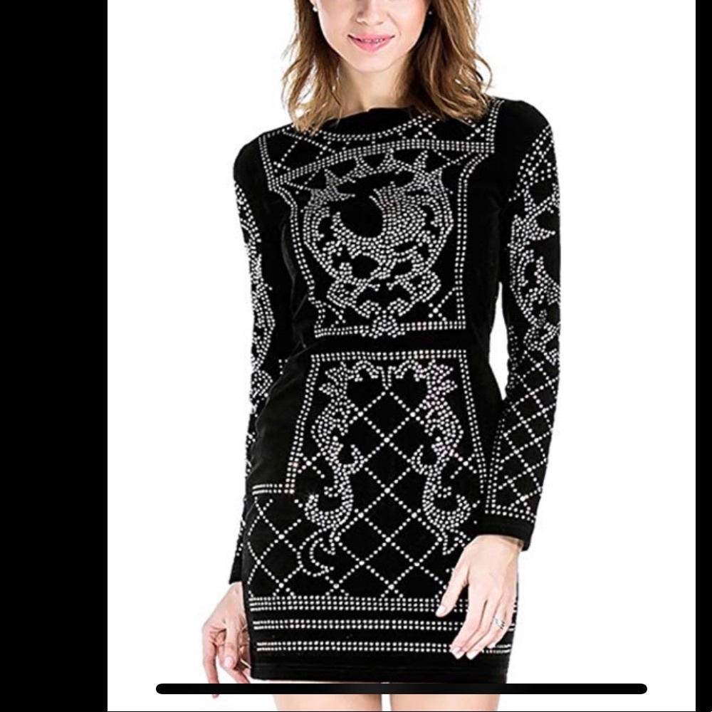 Studded Mini Dress with Zipper Black